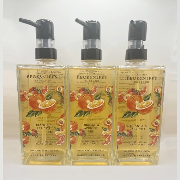 NEW 3x Pecksniffs Orange & Apricot Glass Bottle Moisturizing Hand Wash 16.9 oz - Picture 1 of 3